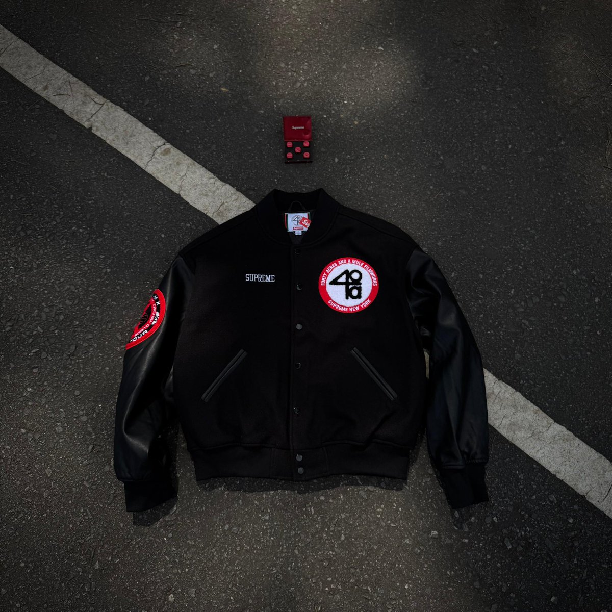 Supreme 40 Acres Malcolm X Varsity Jacket Black - SS25 Sizes