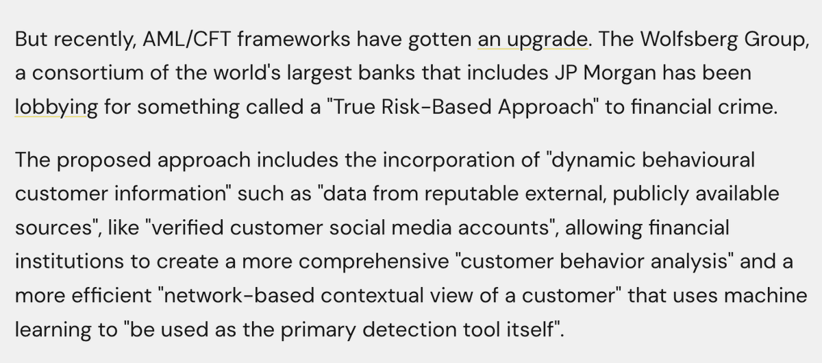 L0laL33tz's tweet photo. For everyone wondering how Jack Maller’s could get debanked: banks are required to run routine AML/CFT risk assessments on their clients. 

Recently, these systems have gotten an upgrade that includes using AI to scan social media. It’s likely that when Jack called Dimon “Jeffrey Epstein’s Banker,” the systems threw a flag.

It’s also likely that Jamie Dimon doesn’t particularly like banking someone who calls him that. 

JPM is currently facing a major public relations crisis over newly revealed documents that show just how far exactly the bank’s coverup of Epstein’s finances went.

And AML/CTF laws give them the perfect cover to debank anyone who calls them out for it.

Disclosing why someone was debanked is a federal crime under the current AML/CTF regime, creating laws that create plausible deniability for the debanking of anyone the bank may not like. 

We’ll likely never find out why Mallers was debanked.

But this stuff will not stop until we get rid of laws like the Bank Secrecy Act that enable this behavior.