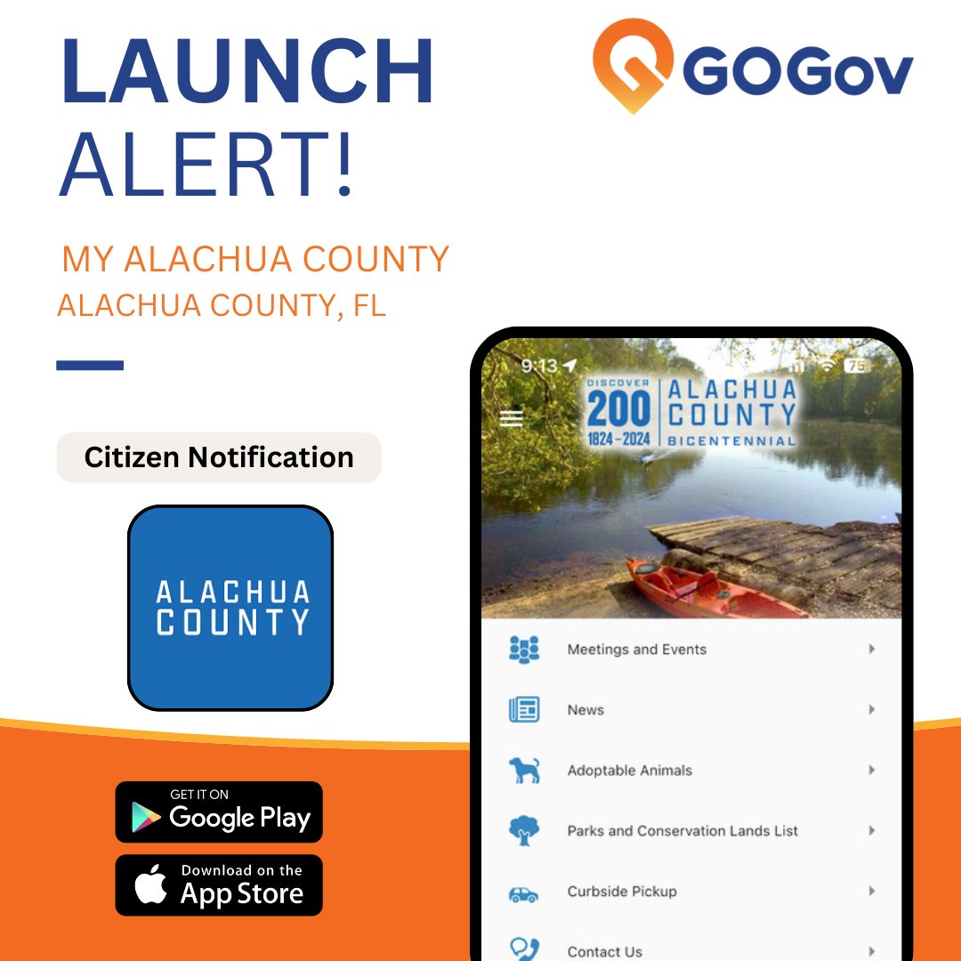 GOGovApps's tweet image. Another Florida community goes mobile! 🌟 Thrilled to partner with Alachua County on their new community engagement app. Push notifications, instant updates, seamless service access—see what&apos;s possible for YOUR municipality.

Learn more: bit.ly/43Qan0d

#CivicTech