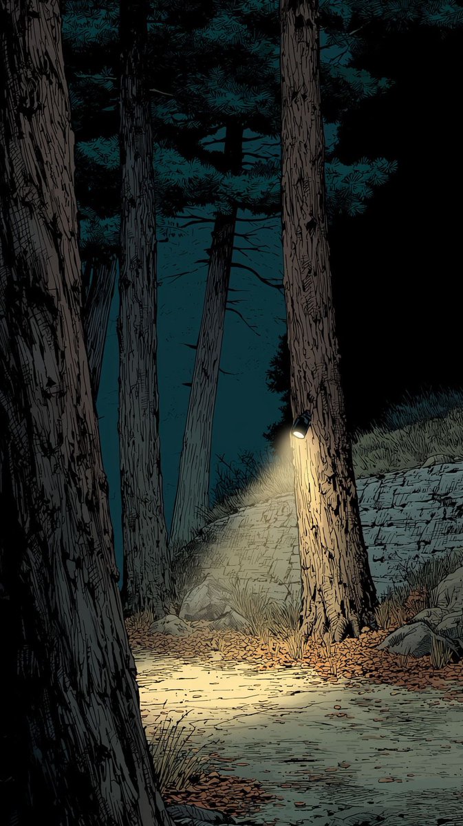 "One light in the dark, still walking 🌲✨  
My lock screen understands the plot."