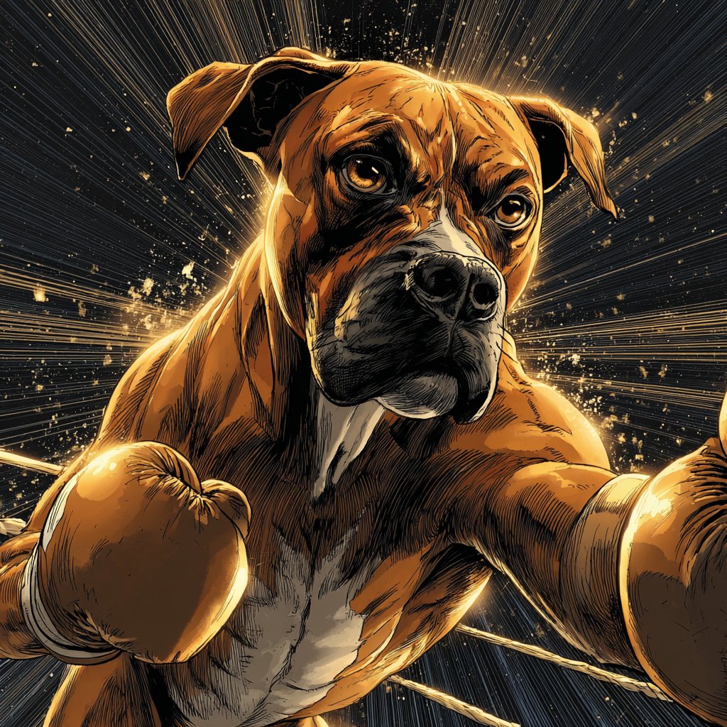 Boxer dog with gloves