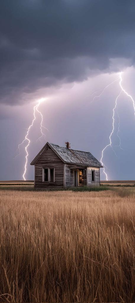 AnayezaKha78911's tweet image. "Stormy solitude ⚡️🏠 Abandoned house stands tall in a field of golden grass as lightning cracks the dark sky 🌩️ #stormyweather #abandonedplaces #naturepower"