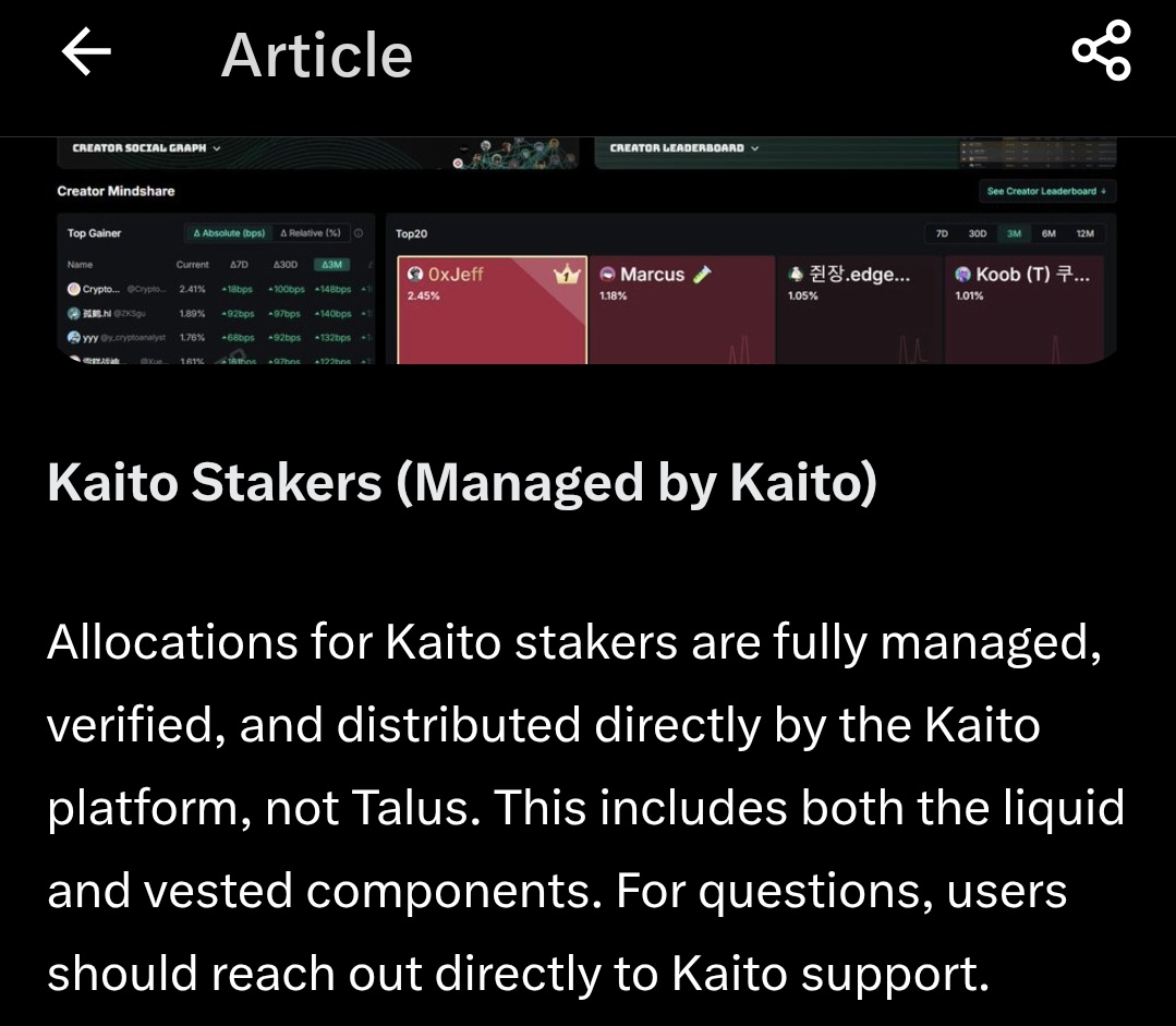 Airdrop <a href="/Talus_Labs/">Talus Labs</a> x <a href="/KaitoAI/">Kaito AI 🌊</a> Eco

Kaito stakers - this your moment.
Talus confirmed that you’re officially part of the airdrop lineup &amp; the allocation is handled directly through Kaito. No guessing, no chaos - if u staked, you’re in the flow.

We need to wait Kaito announce it.