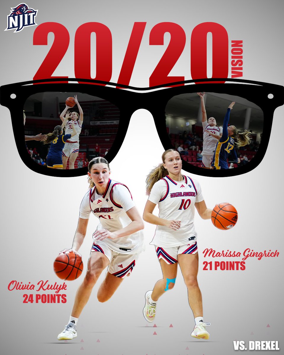 NJITWBB's tweet image. 🕶️🏀🕶️

👉Olivia Kulyk vs. Drexel
⚔️24pts, 8-17 FG, 5-11 3PT
⚔️Third 20+ point game this season

👉Marissa Gingrich vs. Drexel
⚔️21pts, 6-11 FG, 3-7 3PT
⚔️Third 20+ point game this season

#RollTech