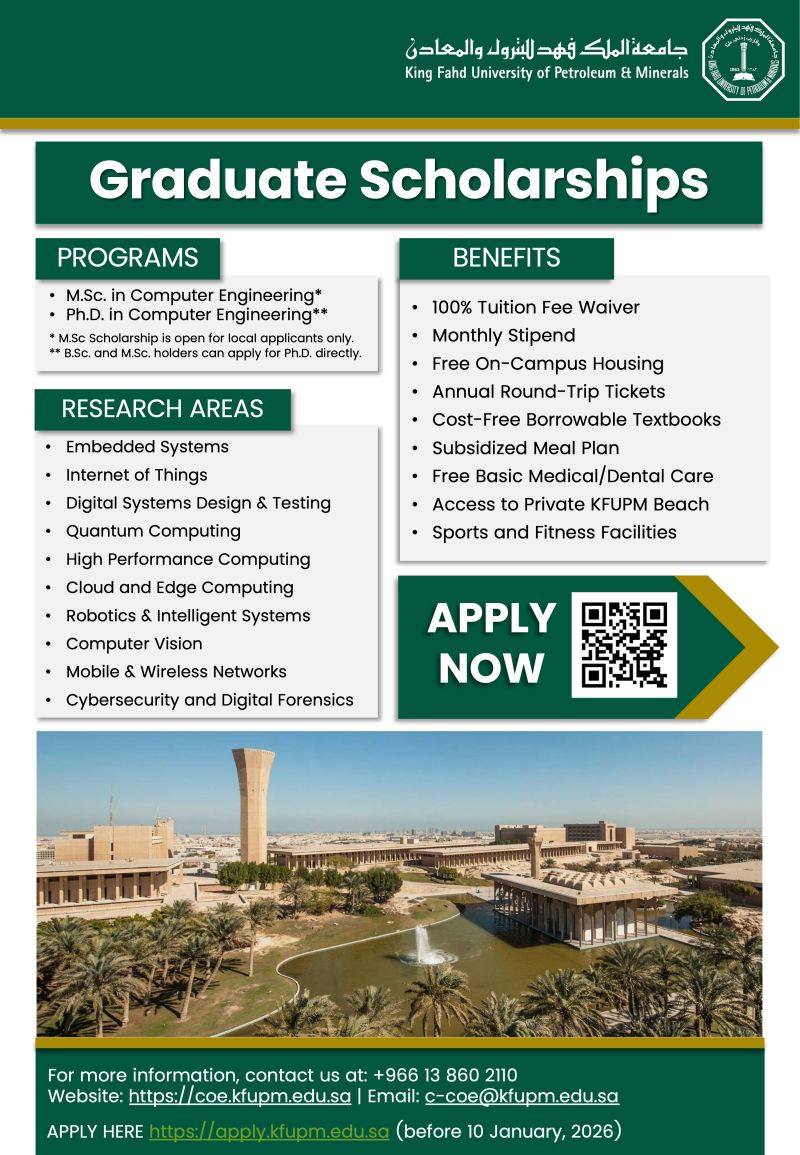 GABATA_NG's tweet image. Fully Funded Scholarship at King Fahd University of Petroleum and Mineral Resources

Applications are now open for MSc, PhD, and Direct PhD Programs.

instagram.com/gabata_ng/p/DR…

#computerengineering #GraduateStudies #PhDOpportunities #MastersProgram #graduateadmissionsns