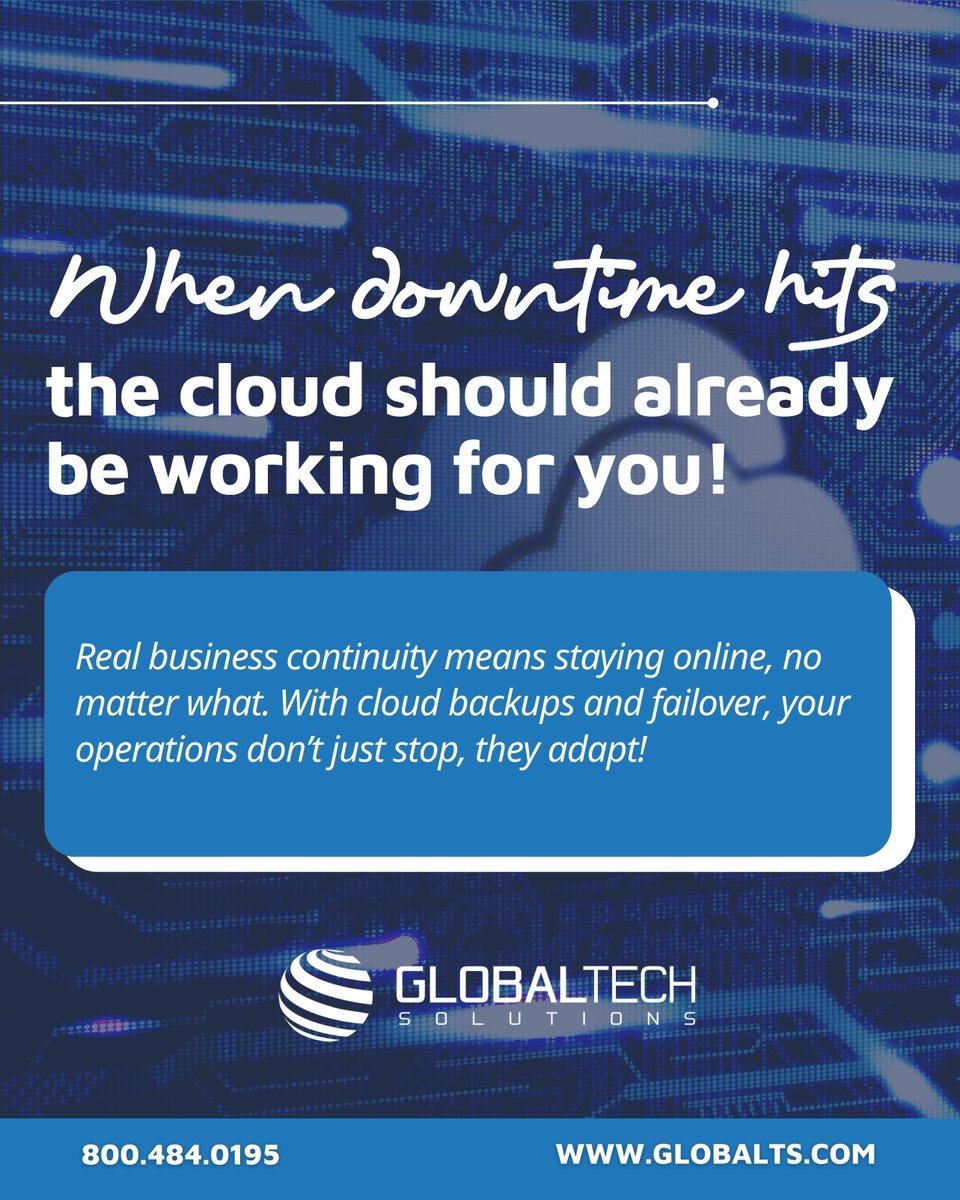 globaltsllc's tweet image. Your business deserves technology that adapts instantly when the unexpected happens.

Contact us today to learn more:  📲 800-484-0195 | 🔗 globalts.com

#globaltechsolutions #datasecurity #networkprotection #cyberresilience #disasterrecovery