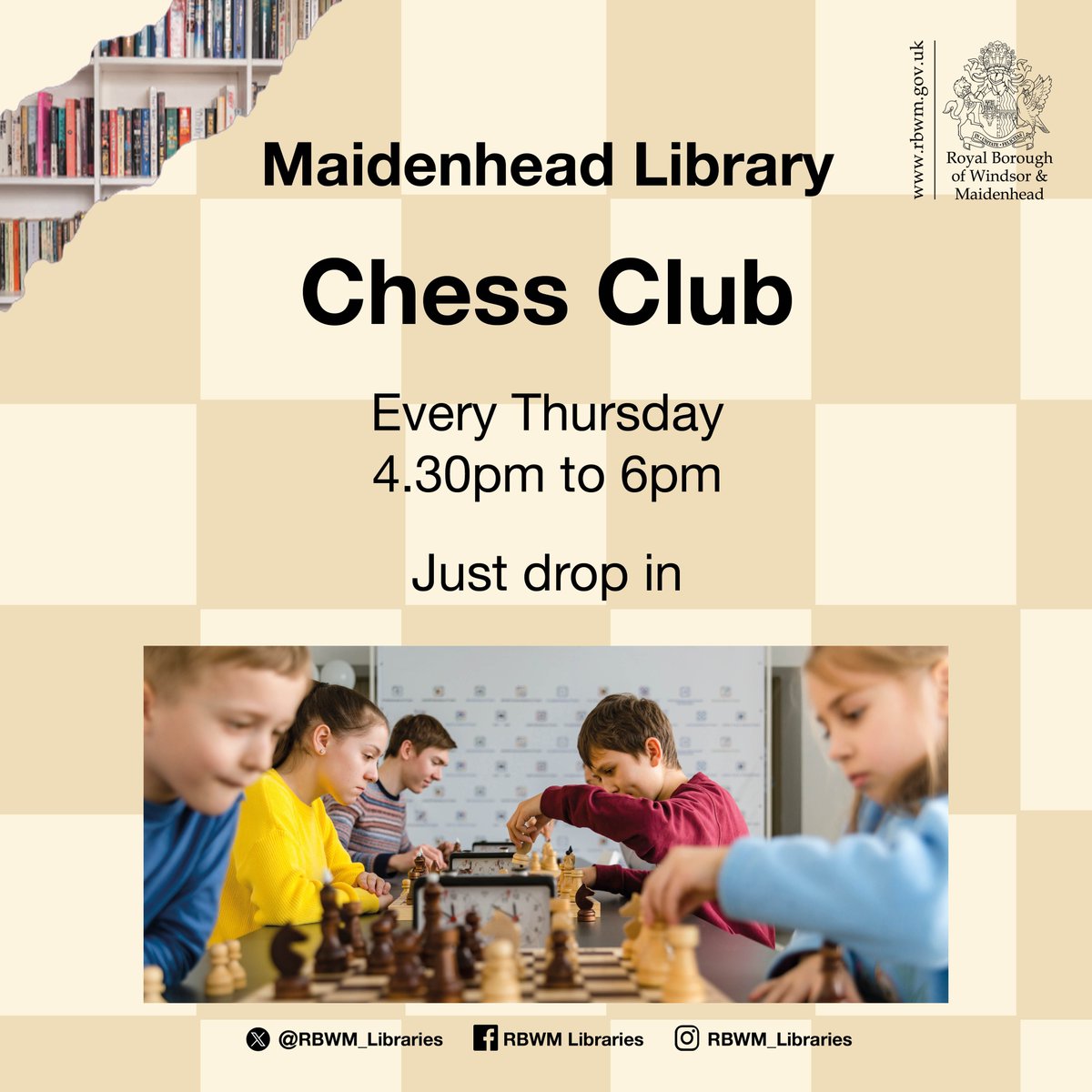 Sharpen your strategy and enjoy a classic game of skill at Maidenhead Library’s drop-in Chess Club! 
Our club offers the perfect setting to practice, compete, and connect with fellow chess enthusiasts,  and be part of a friendly and engaging community.
Every Thursday 4.30pm - 6pm