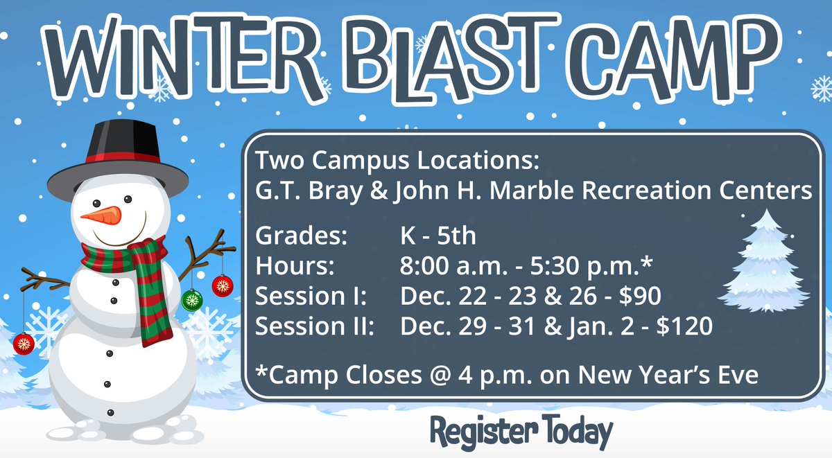 ManateeGov's tweet image. In addition to Thanksgiving week camp, Manatee County is offering a Winter Holiday Camp with fun-filled activities, including arts and crafts, PE Games and a game room to keep your children active and safe. Two sessions and two locations (GT Bray Recreation Center, 5502 33rd AVE…