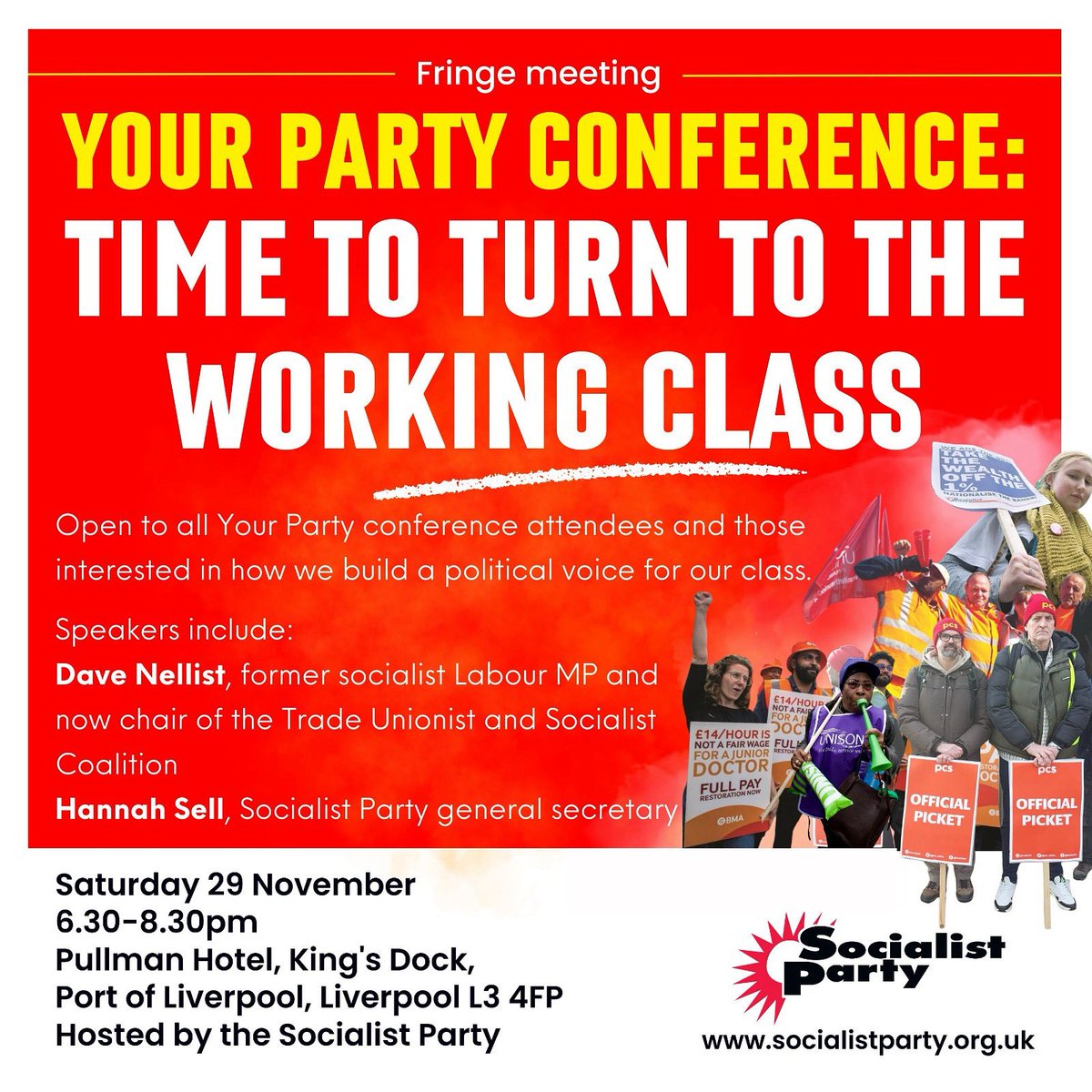 Your Party conference: Time to turn to the working class

Socialist Party hosted fringe meeting, open to all!

Saturday 29 November 
6.30-8.30pm
Pullman Hotel, King's Dock, 
Port of Liverpool, Liverpool L3 4FP

Speakers include Dave Nellist and Hannah Sell