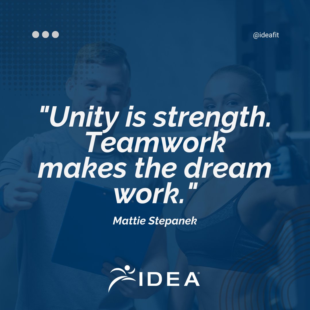 ideafit's tweet image. Rally your class, your coaching squad or your online tribe and turn shared sweat into shared success—because teamwork doesn’t just make the dream work, it makes the workout unforgettable.

#MotivationMonday #IDEAFit #UnityIsStrength #TeamworkWins #FitnessProfessionals