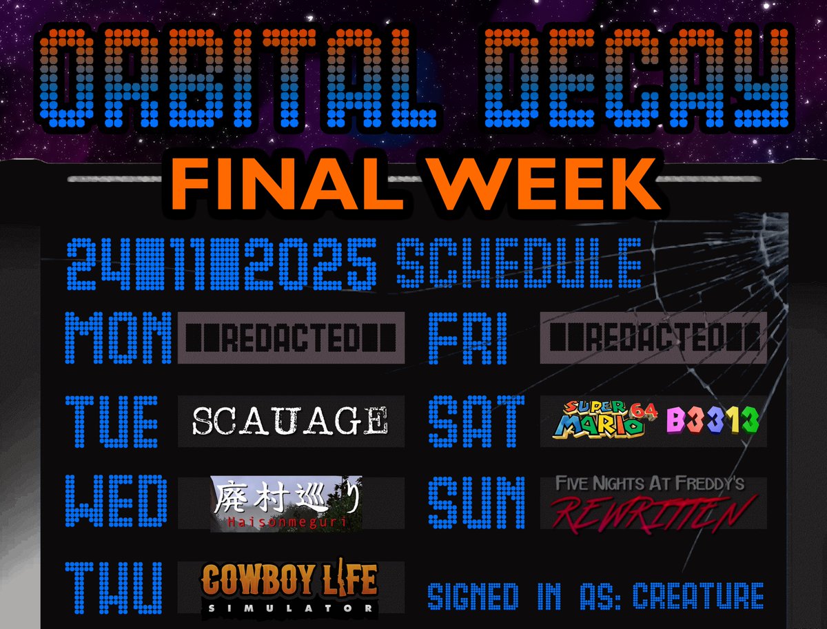 True_Creature's tweet image. the ACTUAL final week, since we got the final extension thanks to a certain pink slime