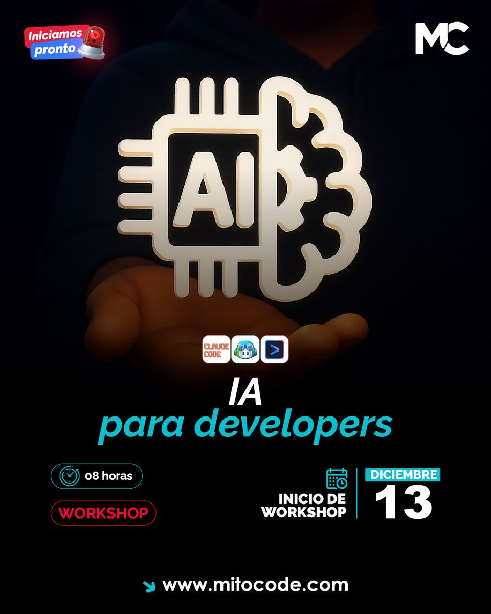 mitocode's tweet image. Aprende tecnologías de alta demanda laboral y no pierdas más oportunidades.

✅ Spring AI Developer
buff.ly/H8kDgIW

✅ AWS Cloud Practitioner
buff.ly/g1d8BlV

✅ IA para Developers
buff.ly/7QCkvqy
.
#mitocode #programador #programacion #tecnologia #ia