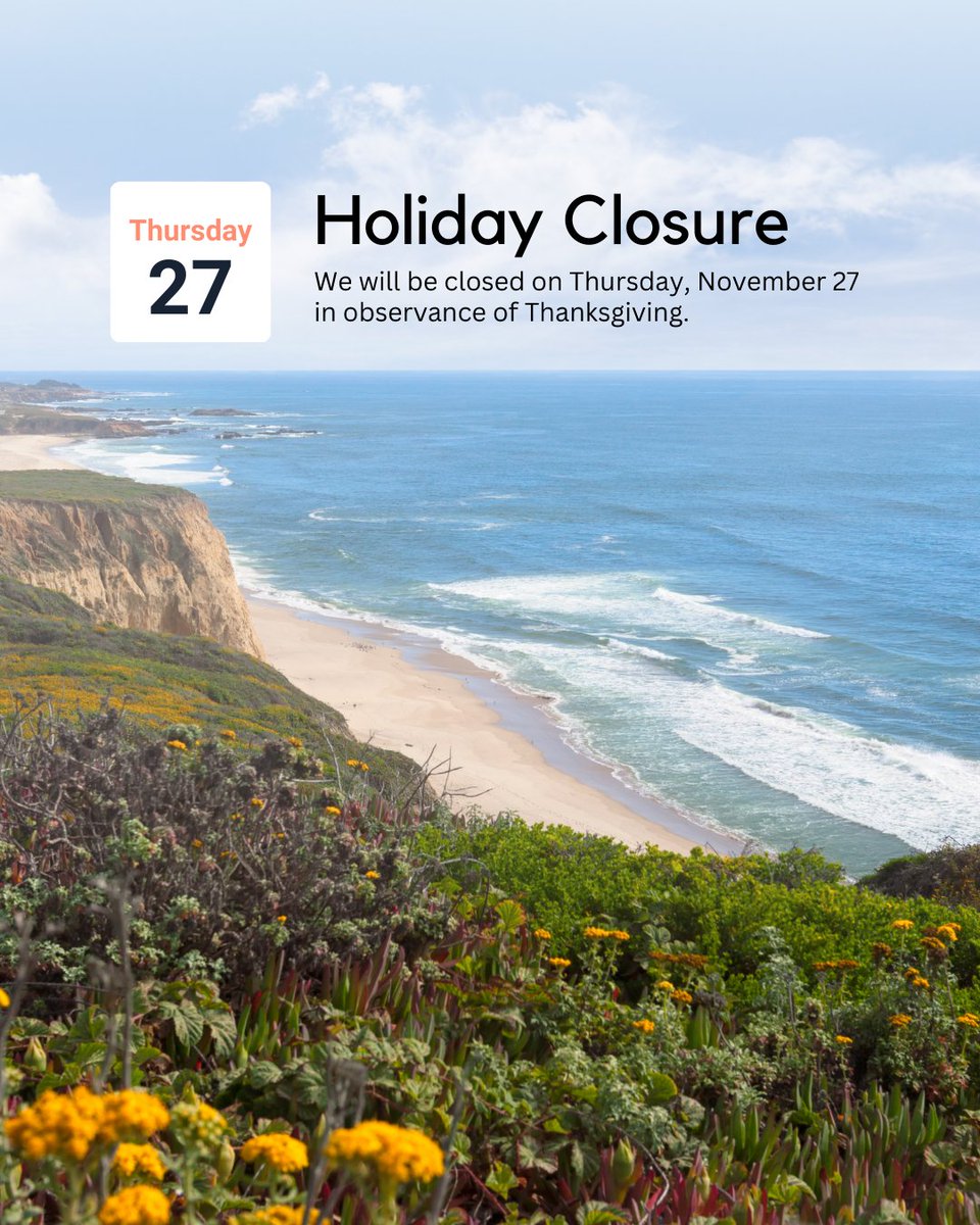Reminder: We will be closed on Thursday, November 27 in observance of Thanksgiving. For your convenience, Digital, Mobile and Telephone Banking, along with our ATMs, remain available 24/7. Have a great holiday!