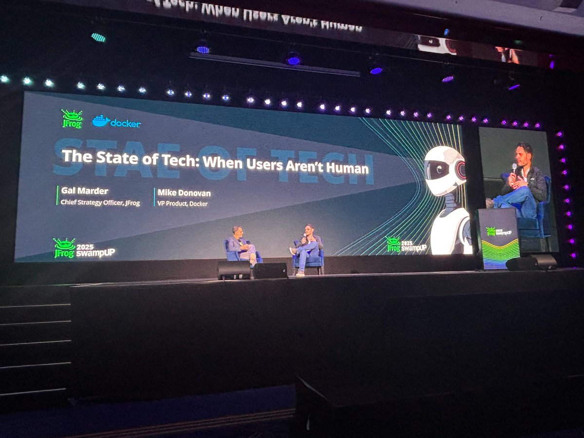 Docker's tweet image. 4 trends from SwampUP Berlin shaping software supply chain security:

- Attacks are scaling
- Governance is essential
- Securing agentic apps with MCP
- Starting with verified components

Do you agree? See why → bit.ly/3KghGHL

#Docker #Security #DevSecOps #MCP #SwampUP…