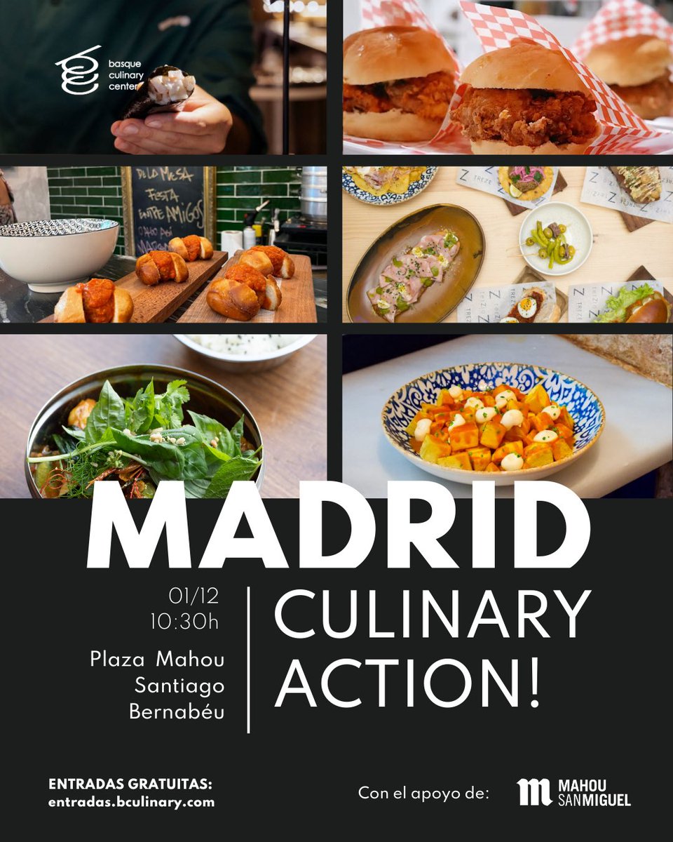 bculinary's tweet photo. 📌 Madrid, punto de encuentro gastronómico.
El 1/12 celebramos #CulinaryAction! con @MahouSanMiguel 🍺: nueva bistronomía, emprender joven, alta cocina, barrios, casos frescos… y el regreso de Gastón Acurio a la capital🌊. 📍@plazamahou | 10:30–14:00 ¡Nos vemos! https://t.co/DIVRA6zzjn
