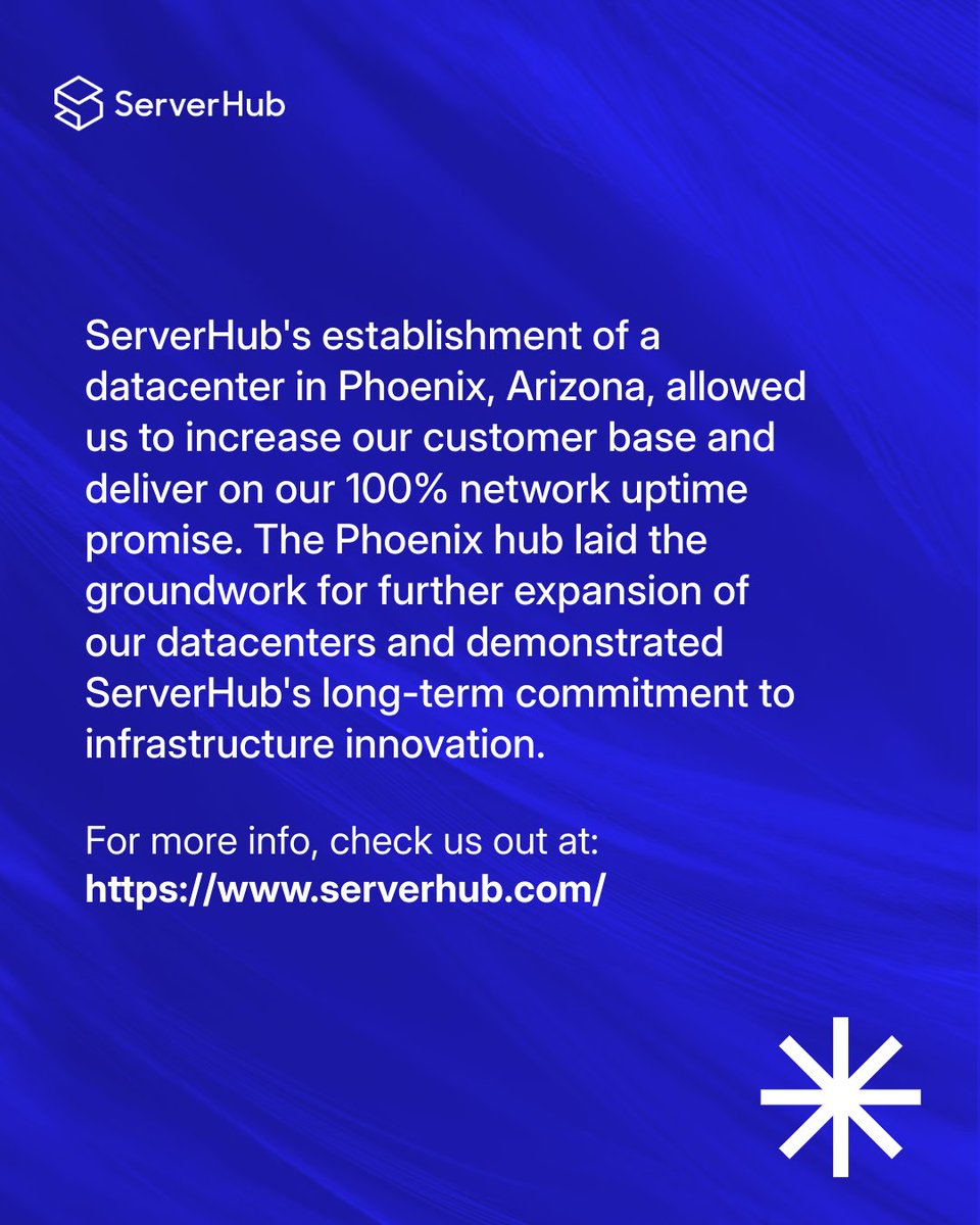 ServerHub's tweet image. In 2008, #ServerHub opened its datacenter in Phoenix, Arizona, marking a new chapter in its growth!🌵 Today, we offer fast, reliable services to users worldwide. Thanks for joining our journey!

#Serverhub #VPS #dedicatedservers #datacenters #Phoenixdatacenter #hostingsolutions