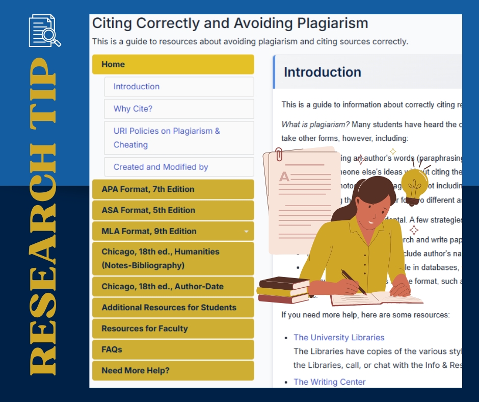 URILibraries's tweet image. Visit our guide on Citing Correctly and Avoiding Plagiarism for resources and examples of the different citation styles! uri.libguides.com/cite/home #ResearchTips