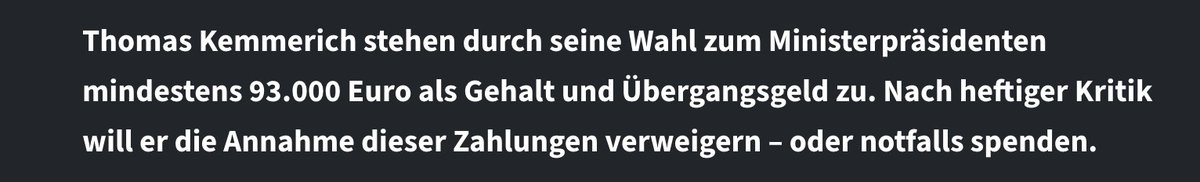 Lieber Herr <a href="/KemmerichThL/">Thomas L. Kemmerich</a> , an wen haben Sie die &gt;93.000€ nach Ihrem Rücktritt als Ministerpräsident gespendet?
Ein Verzicht ist laut Juristen wohl nicht möglich.