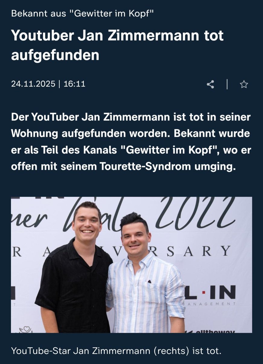 Oh nein, das tut mir so leid zu erfahren. Richtiger Schock gerade. Möge Jan in Frieden ruhen. 🥺🕯🙏