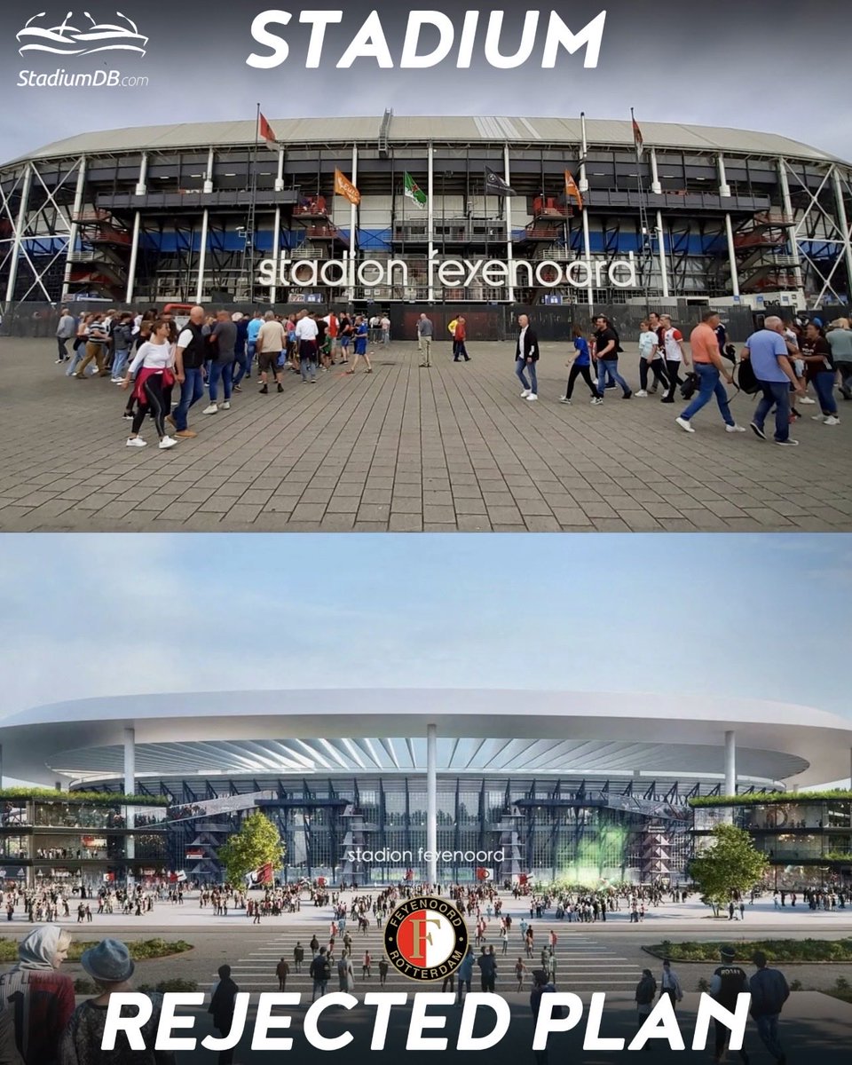 🇳🇱❌ De Kuip Renovation Plan REJECTED by Feyenoord 

The renovation plan for De Kuip, led by architect Nanne de Ru and Team De Kuip, aimed to boost capacity to 56,000 by lowering the pitch, adding a new lower tier, and installing an exposed steel roof. 

The design included