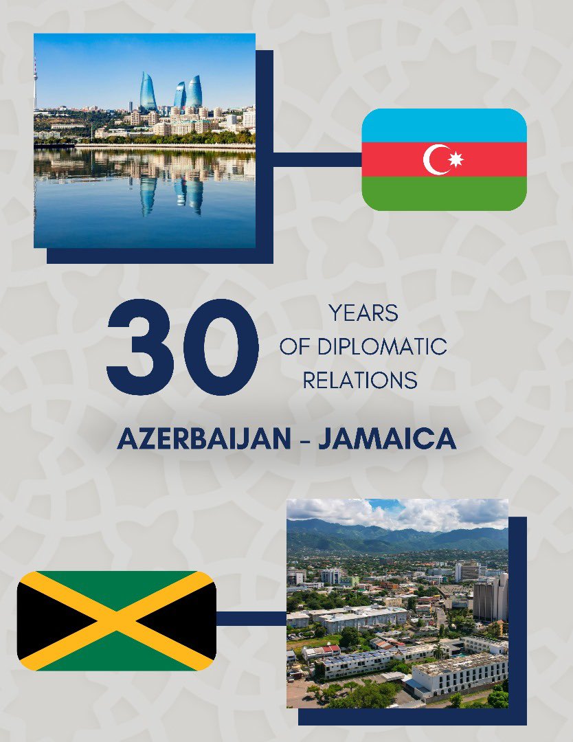 On November 22, we celebrated the 30th anniversary of the establishment of diplomatic relations between Azerbaijan and Jamaica!

This meaningful occasion highlights the friendship and mutual respect shared between our countries. 

We look forward to further strengthening our