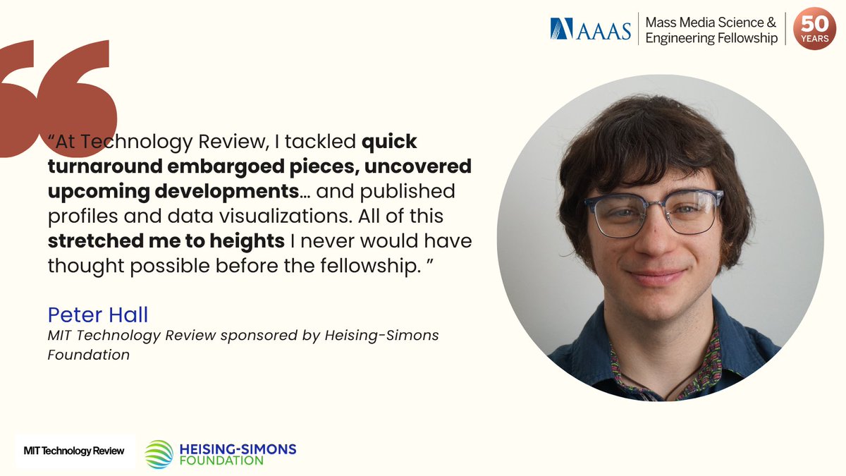 💻 Spotlight on Peter! He spent the summer digging into stories <a href="/techreview/">MIT Technology Review</a>, supported by the Heising-Simons Foundation. Don’t miss his work: aaas.org/programs/mass-…
#MassMediaFellowship #SciComm