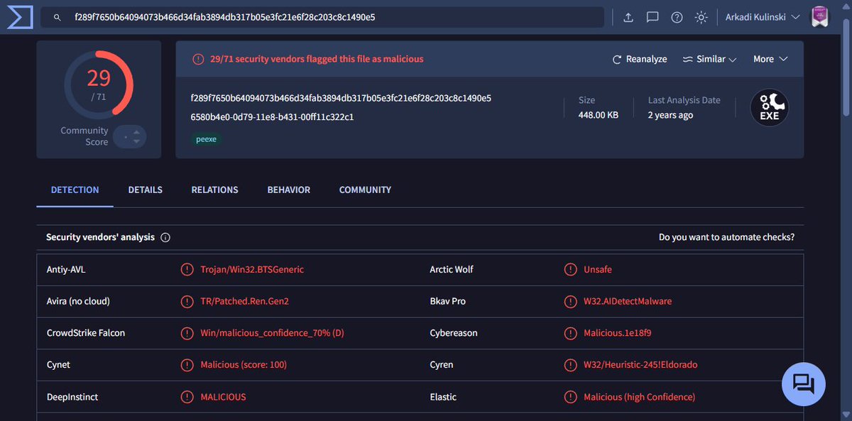 Kasy fiskalne - Pac.pl  ip 79.96.46.87
pelock.pac.pl
Files Referring:
6580b4e0-0d79-11e8-b431-00ff11c322c1

virustotal.com/gui/domain/pel…
virustotal.com/gui/file/f289f…