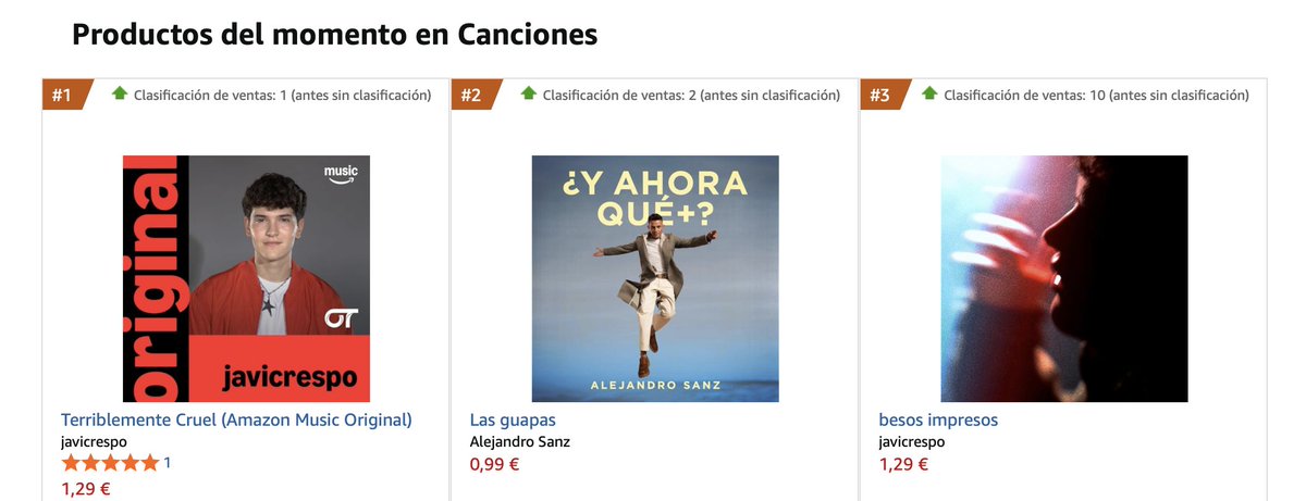 javicresponews's tweet image. &quot;Besos impresos&quot; se encuentra en el top 3 productos del momento de Amazon, siendo la primera canción original de Crespo en conseguirlo!! #OTDirecto24N