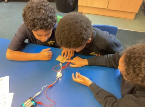This week, Year 3 and 4 learned how a switch works. Using cardboard, split pins and a paper clip, they created their own switches and added them to a circuit with a battery, wire and a bulb. The children had great fun testing their switches to turn the light on and off!