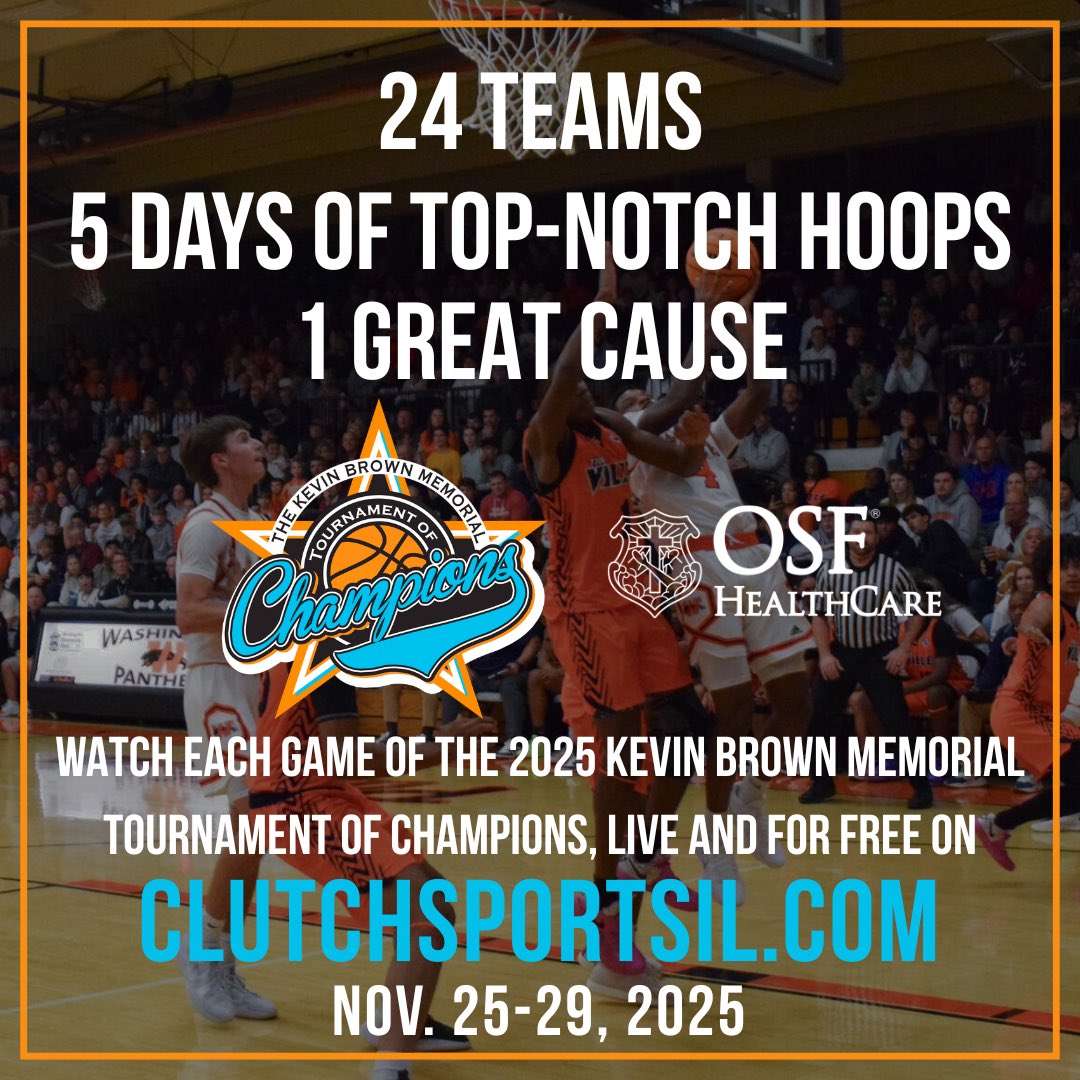 🏀 IT’S BACK!🏀

The 25th annual Kevin Brown Memorial Brown Memorial Tournament of Champions presented by OSF Healthcare is right around the corner!⭐️

Tune in to watch every game of the tournament starting Tuesday, live and for free on clutchsportsil.com!📺 

#ClutchUp