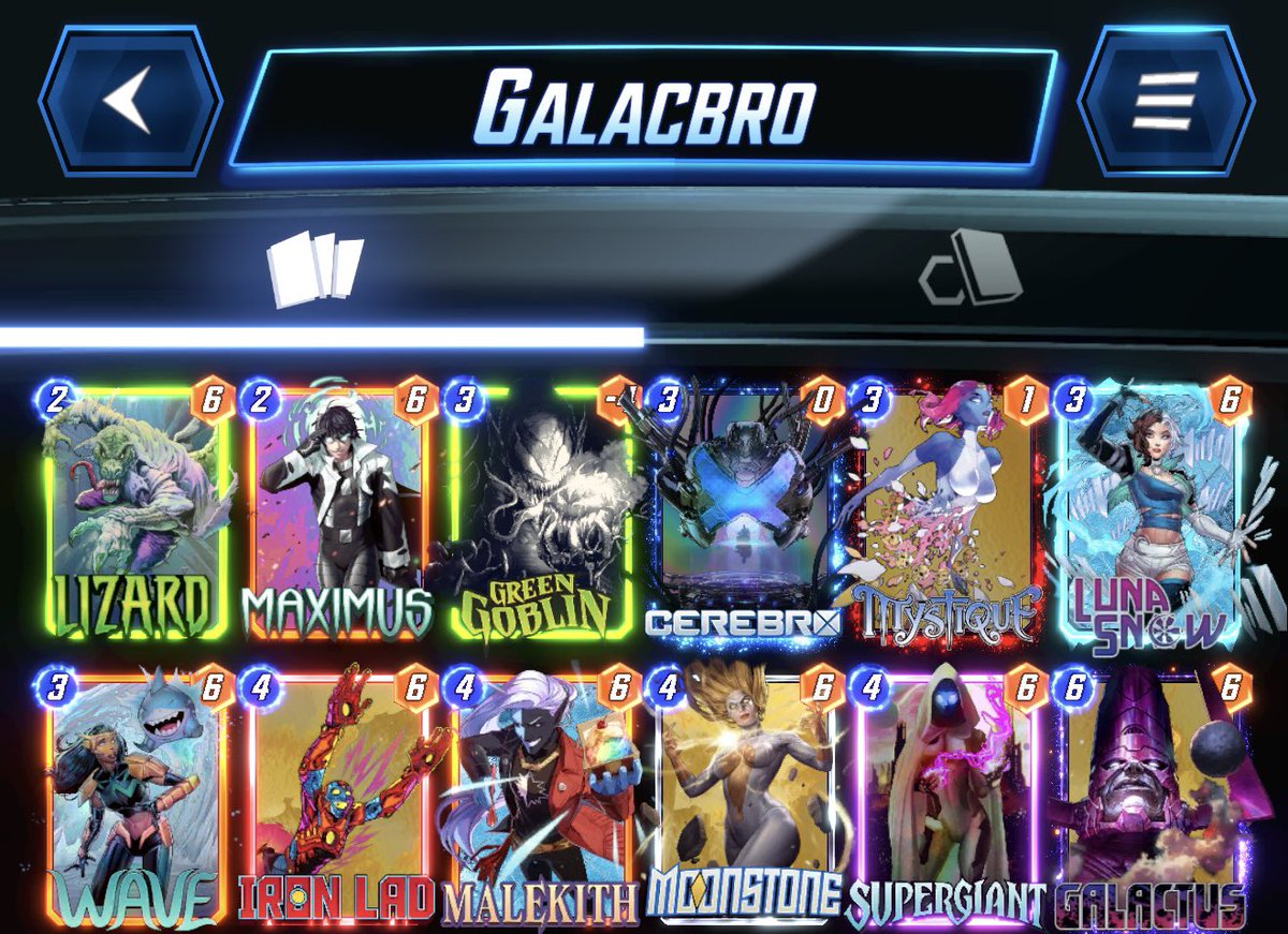 bullseye_qwerty's tweet image. I’ve been having fun on ladder playing Cerebro decks with Galactus as a Plan B surprise.

These are not the most competitive decks but they are really fun to play.

#MarvelSnap