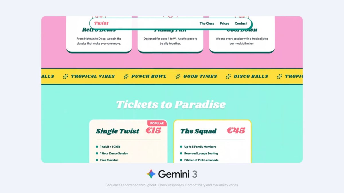 Watch Gemini 3 code a website for a retro-themed dance night from