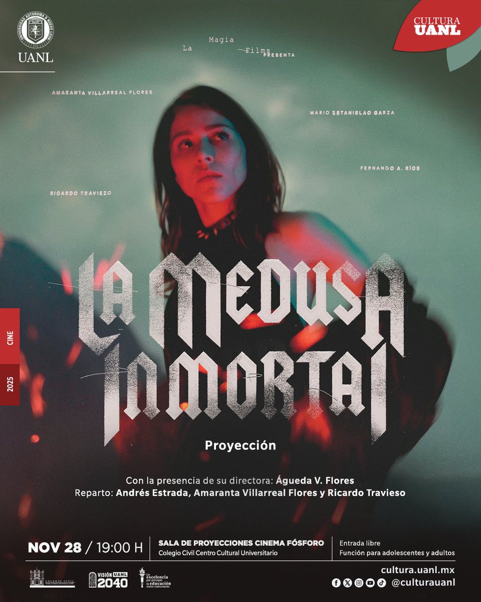 Te invitamos a la proyección de “La medusa inmortal”, un mediometraje escrito y dirigido por Águeda V. Flores.

Función: 28 de noviembre a las 19:00 h en la Sala de Proyecciones Cinema Fósforo del Colegio Civil Centro Cultural Universitario. Entrada libre.