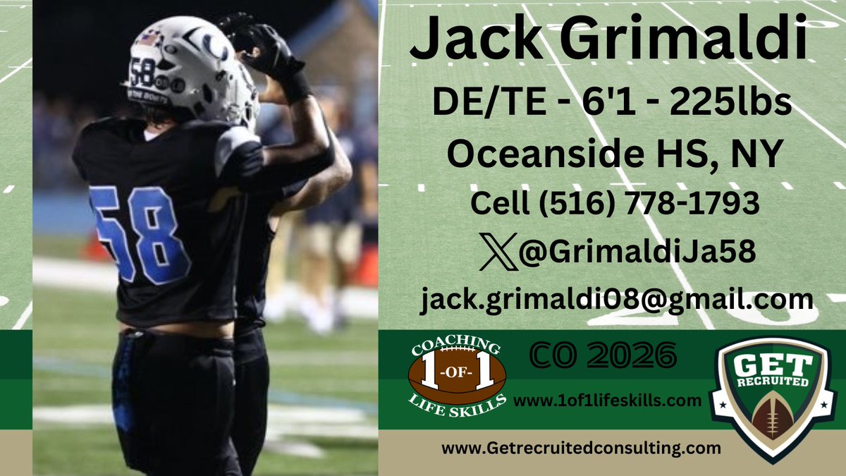 Get__Recruited's tweet image. Jack Grimaldi - CO 2026 - DE/TE - 6&apos;1, 225lbs - Tough, athletic, great vs. run or pass. Oceanside HS, NY. Player profile: app.productiverecruit.com/profile/jack-g… @GrimaldiJa58 @1of1lifeskills @SjfFootball @Utica_Football @BuffStateFB @HobartFootball @IthacaBomberFB @UofRFootball @RPIFootball