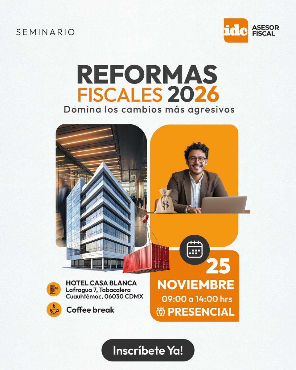 IDConline's tweet image. 🚨 ¡Anticípate a las #ReformasFiscales2026 !

Participa en nuestro seminario donde te explicaremos cómo estas nuevas disposiciones impactarán a empresas, contribuyentes y asesores fiscales.
📅 25 de noviembre de 2025 | ⏰ 9:00 a.m

Inscríbete aquí 👉 idconline.mx/seminarios