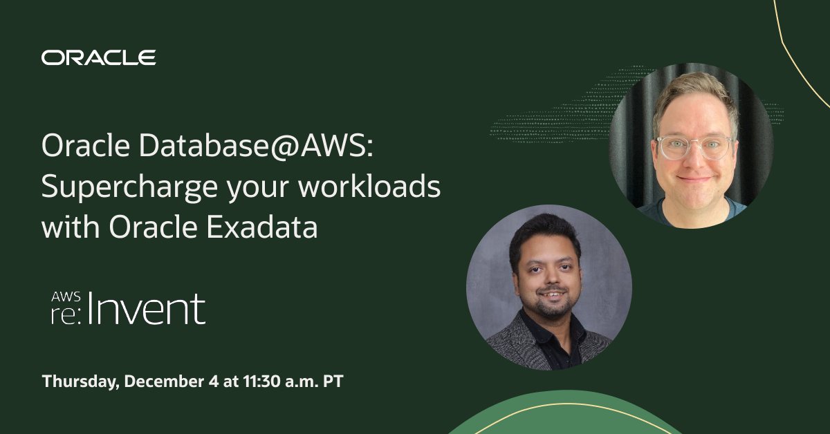 ESiglin's tweet image. Attending #AWSreInvent? Join this session to listen to experts from Oracle and Amazon discuss how they work together to bring the performance and reliability of OCI database services into your Amazon network and the AWS Management Console. social.ora.cl/60167WD8i