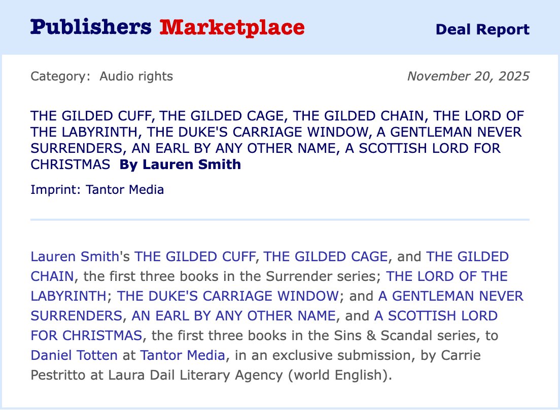 LDLAInc's tweet image. And talk about lucking out - @tantoraudio scored the first three books in the SURRENDER series and the first  three books in the SINS &amp;amp; SCANDAL series from Lauren Smith!  Congrats!!! So many fabulous #audiobooks coming your way!