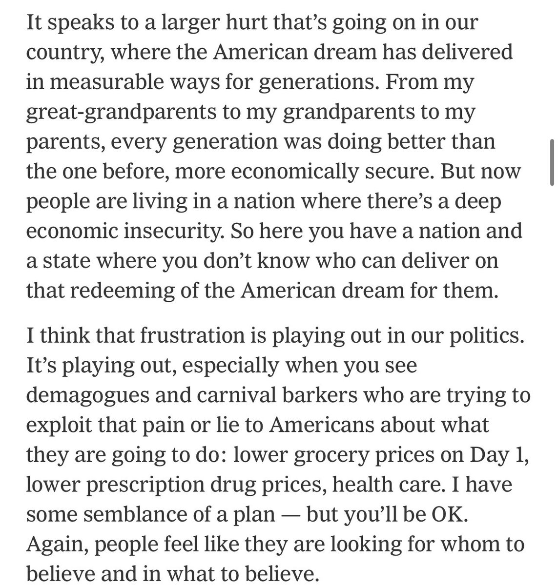 oelayat's tweet image. Adolph Reed Jr. used to say liberals have traded actual politics for “bearing witness to suffering.” That was all I could think about while reading this Booker interview