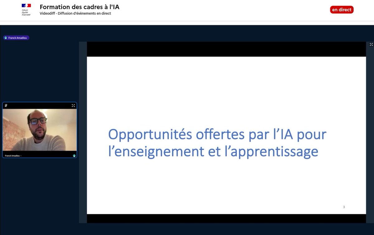 👨‍🏫 La formation des personnels d'encadrement se poursuit dans la <a href="/RA_Occitanie/">Région Académique Occitanie</a>, avec l'intervention ce soir de Franck Amadieu, professeur des universités à l'<a href="/Univ_Toulouse/">Université de Toulouse</a>, et directeur du laboratoire CLLE.
Merci à lui.
📺 Le replay sera disponible ici : drane.region-academique-occitanie.fr/formation-cadr…