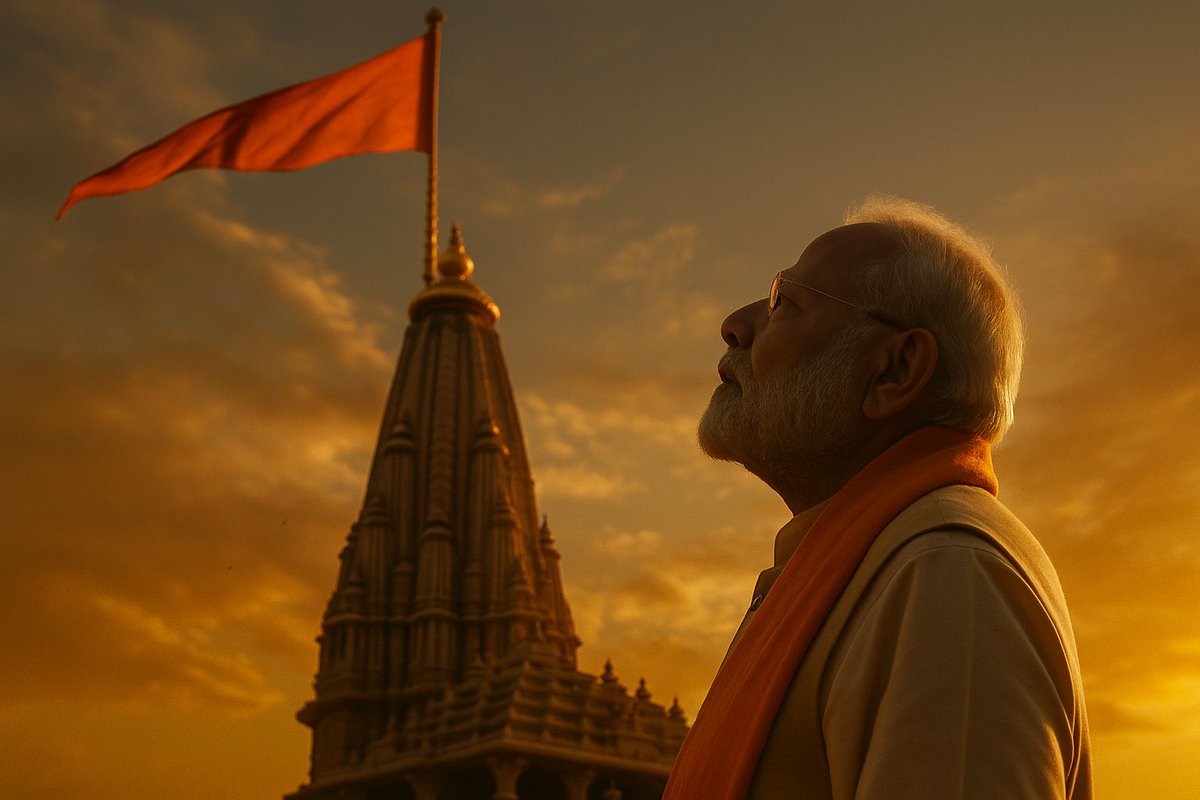 HemanNamo's tweet image. 6️⃣ /6

25 November 2025: Modi returns to Ayodhya to lead Dharma Dhwaj Arohan — the saffron flag rising above the completed Mandir.
From footsoldier to Prime Minister…
From Rath Yatra to Dhwajarohan…
Modi’s commitment to Ram Mandir is a once-in-centuries civilisational arc.

Jai…