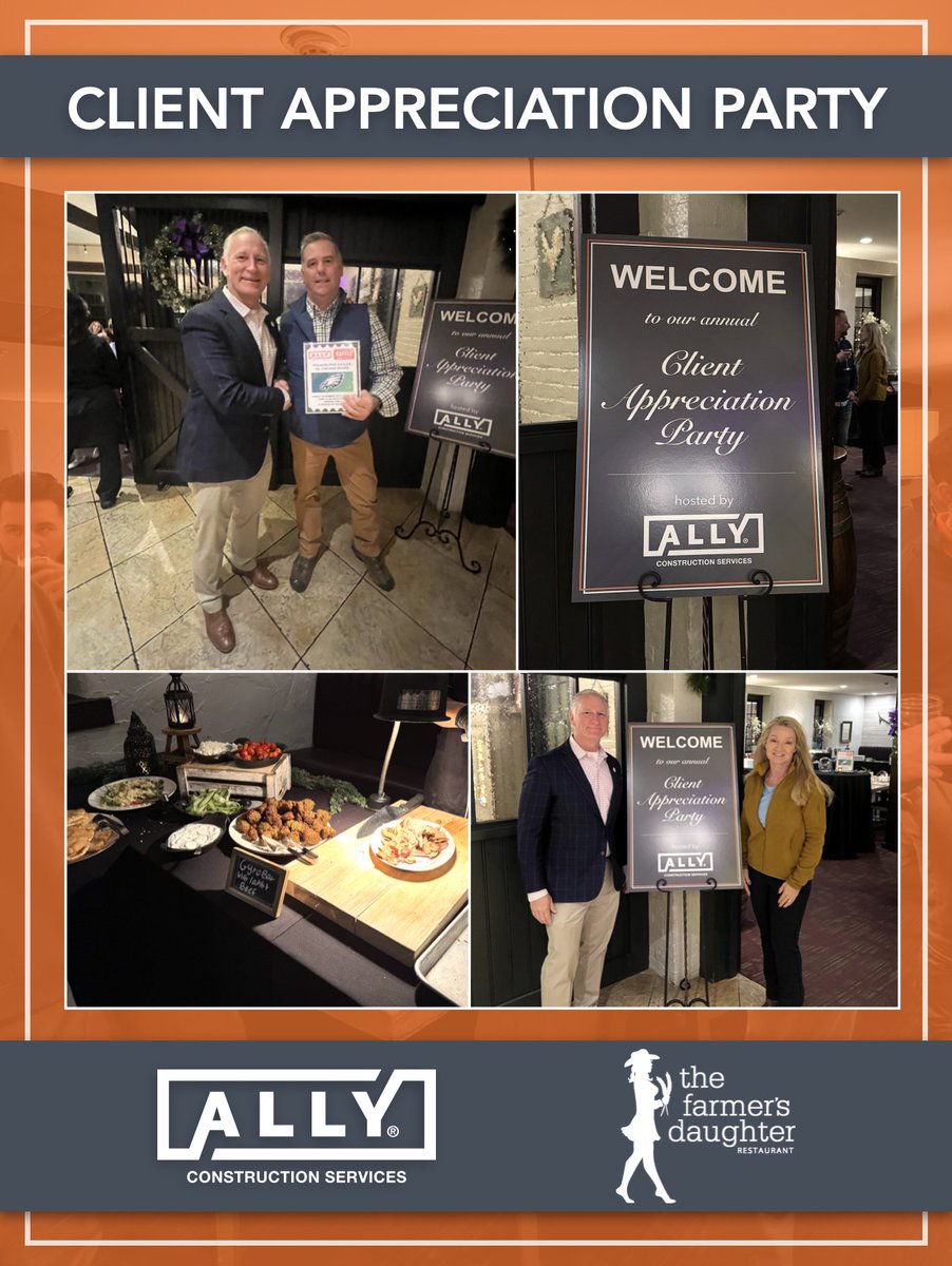 ALLYconstructs's tweet image. We had a wonderful time celebrating at our annual Client Appreciation Party at The Farmer’s Daughter in Blue Bell, PA. We’re so grateful for the relationships we’ve built &amp;amp; the continued trust of our clients. Thank you for being part of our journey, here’s to another great year!