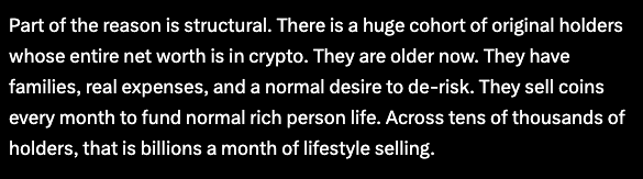 <a href="/PillageCapital/">Pillage Capital</a> pretty aggressive post, but this point is something ive been talking a lot about with friends in their 30s, the structural shift is definitely happening and something that will be solved with flows overtime. 

The 0 to 1 trade is done, and for the 30 something year olds it no