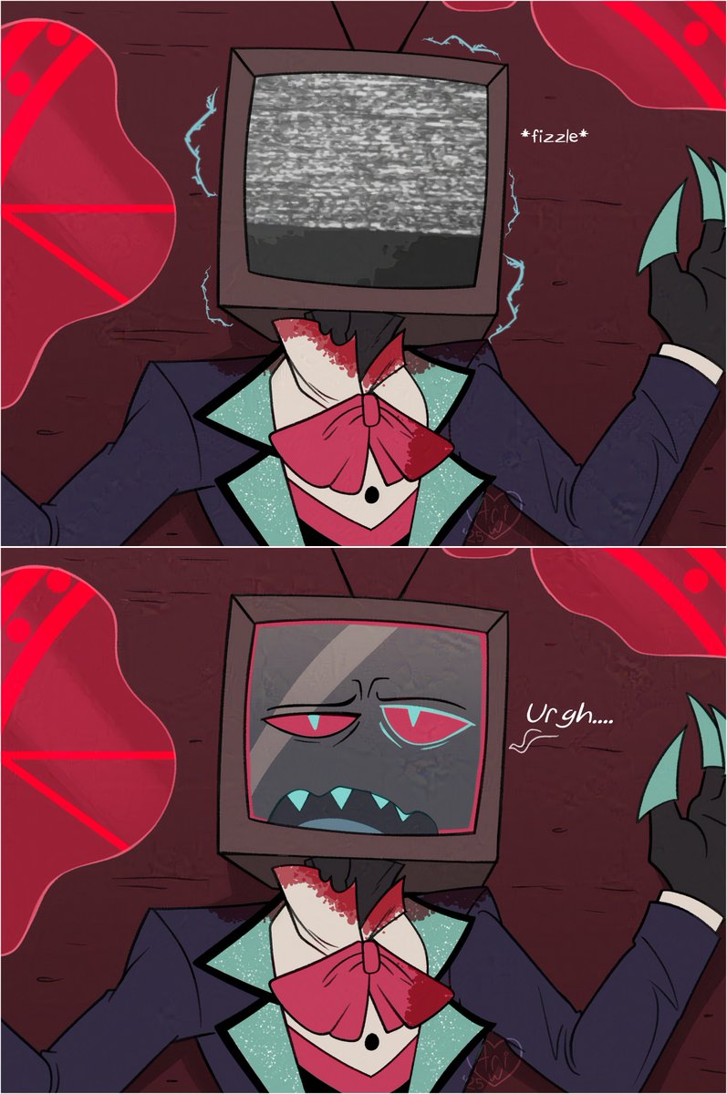 IbbyWonder's tweet image. A short comic about Vox realizing he&apos;s dead.

1/2

#HazbinHotel  #vox #pastvox