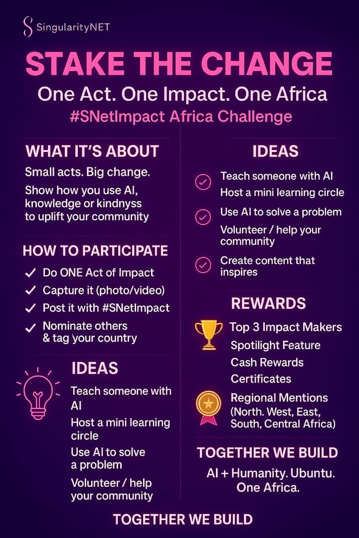 Ekopaul_25's tweet image. Kindness has no Reward!

But this platform rewards any act of Kindness! All you need do is share any impact you&apos;ve done on X tagging @SingularityNET @Snetafrica. Using the #SNetImpact Challenge.

Up to 370 AGIX to be won!

x.com/Snetafrica/sta…