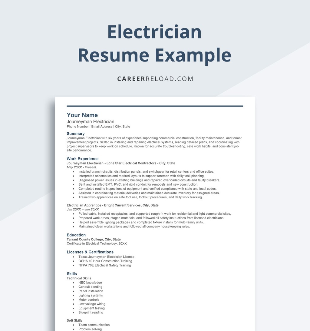 CareerReload's tweet image. Electrician Resume Examples and Writing Guide

Read more: careerreload.com/electrician-re…

#Electrician #ElectricianResume #ApprenticeElectrician #JourneymanElectrician #MasterElectrician