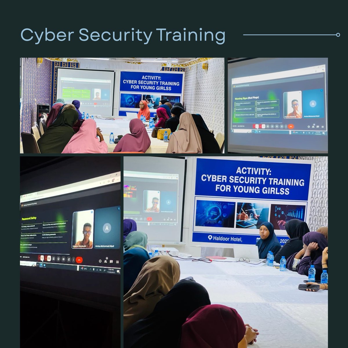 Honored to deliver an online Cyber Security Awareness session to young women in Baidoa.
Cyberbullying and digital harassment affect many young people in Somalia, especially girls. Equipping them with cybersecurity skills builds stronger communities and a safer digital future.