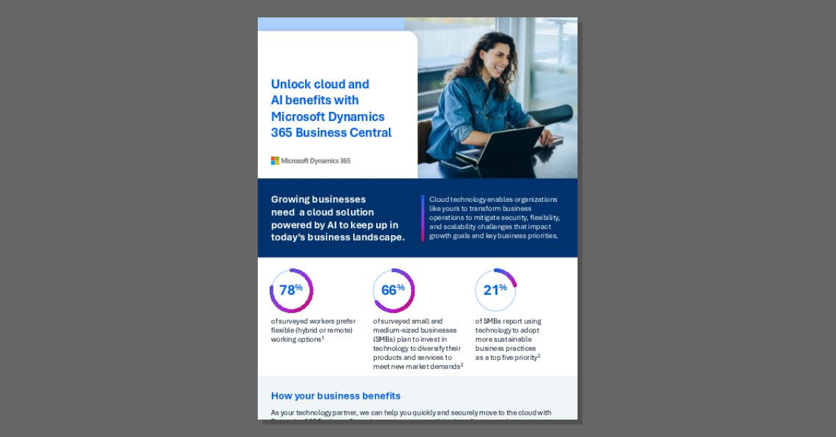 FLComputerTech's tweet image. Cloud + AI = growth that scales. 🌐 See how Microsoft Dynamics 365 Business Central helps businesses boost ROI, productivity, and agility. stuf.in/bhjp4g