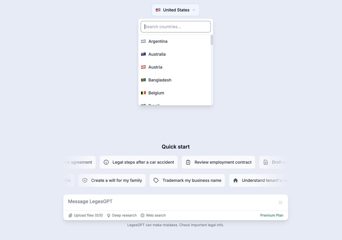 legesgpt's tweet photo. 🌍 Big news! LegesGPT is now expanding worldwide!

We’ve added support for multiple countries, allowing lawyers, entrepreneurs, students, and researchers to access legal assistance and conduct legal research no matter where they are.

Our mission remains the same: make legal information clearer, faster, and more accessible for everyone.

Try it today and experience a smarter way to analyze laws, draft documents, and simplify legal work  now without borders.

#LegalTech #AI #Law #Startup #LegesGPT