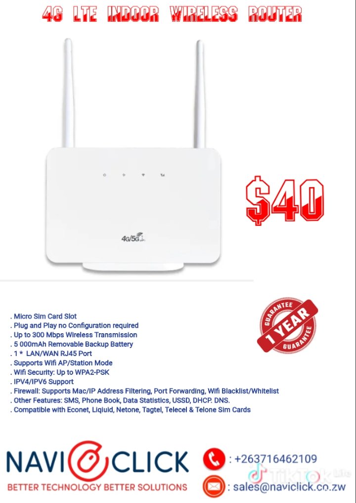 naviclickzw's tweet image. Our 4G routers provide flexible, portable internet access without the need for cables, making them an excellent solution for remote areas or as a backup internet source.

#4glte #4grouter #internet #econet #netone #telone #liquidhome #mogigs #harare #zimbabwe #likeandfollow