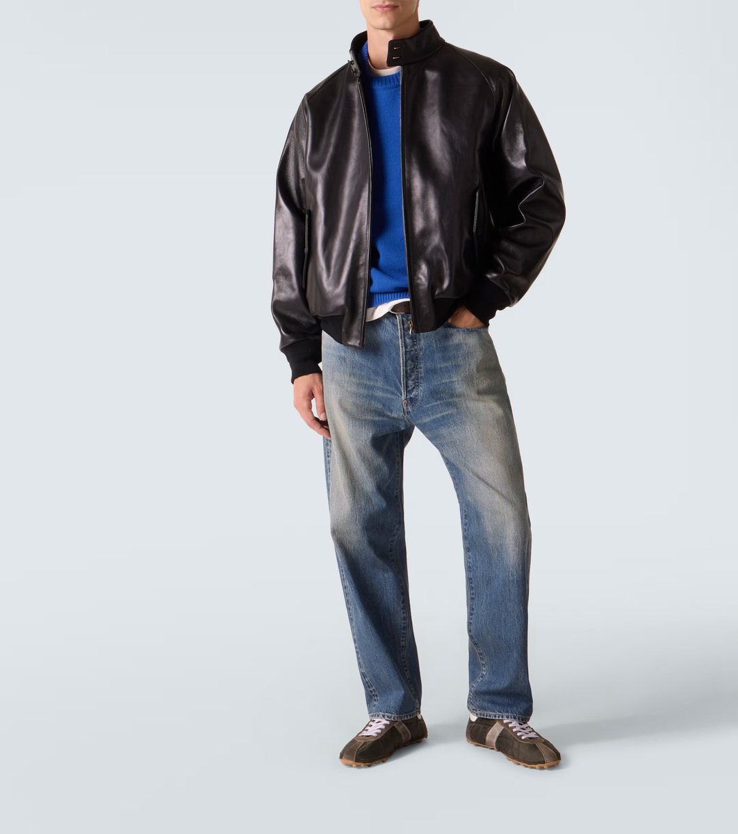 jakewoolf's tweet image. I remain skeptical of these types of Harrington Jacket collars, but if I was gonna wear one it’d be this leather version from A.Presse 

PS if you’ve got 6 grand I can hold let me know thanks